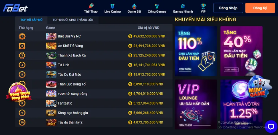Ưu đãi đặc biệt theo sản phẩm game 789cub